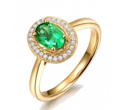 1 Carat Emerald and Diamond Halo Engagement Ring in Yellow Gold