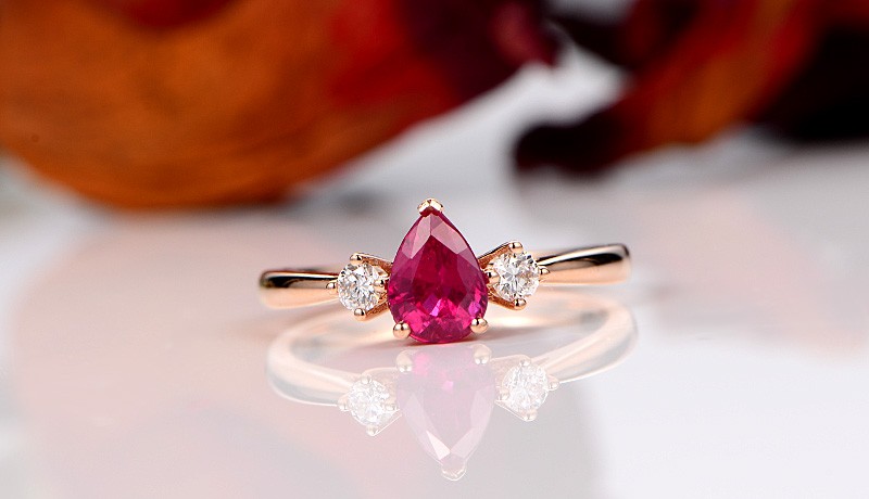 Pear Ruby Engagement Ring Rose Gold Diamond July Birthstone Ring