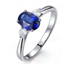 Trilogy Half Carat oval cut Sapphire and Round Diamond Engagement Ring in White Gold