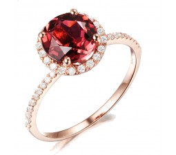 1.50 Carat Round Ruby and Diamond Halo Engagemnet Ring for Women in Rose Gold