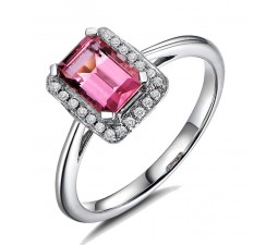 .50 Carat Pink Sapphire and Diamond Halo Engagement Ring in White Gold