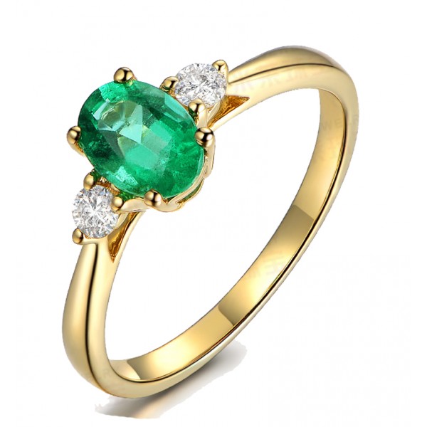 Trilogy Half Carat oval cut Emerald and Round Diamond Engagement Ring ...