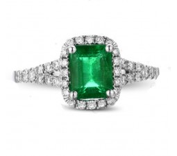 1.25 Carat Green Emerald and Diamond Engagement Ring in White Gold