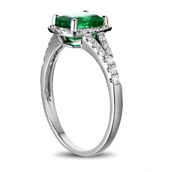1.25 Carat Green Emerald and Diamond Engagement Ring in White Gold
