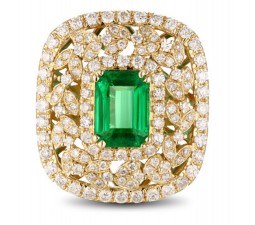 Designer 2 Carat Emerald and Diamond Engagement Ring in Yellow Gold