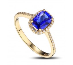 1.50 Carat Oval cut Blue Sapphire and Diamond Halo Engagement Ring in Yellow Gold