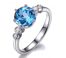 Perfect 1 Carat Blue Topaz and Diamond Engagement Ring in White Gold