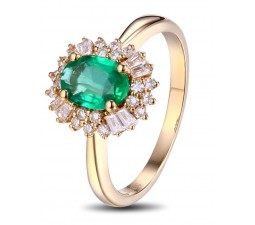 1 Carat Halo Gemstone Green Emerald and Diamond Engagement Ring in Yellow Gold