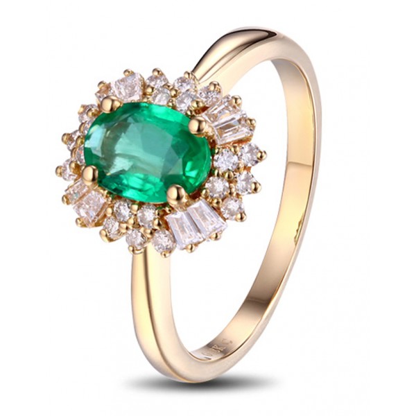 1 Carat Halo Gemstone Green Emerald and Diamond Engagement Ring in ...