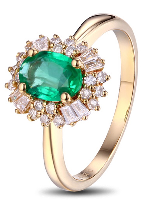 1 Carat Halo Gemstone Green Emerald and Diamond Engagement Ring in ...