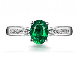 1 Carat Green Emerald and Diamond Engagement Ring in White Gold