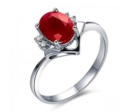 Affordable Ruby and Diamond Engagement Ring on 10k White Gold