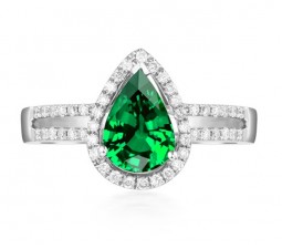2 Carat Emerald and Diamond Halo Engagement Ring in White Gold
