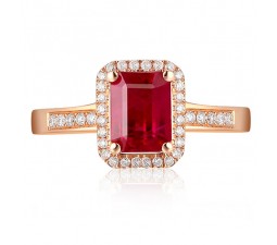 1.50 Carat emerald cut Ruby and Diamond Engagement Ring in Rose Gold