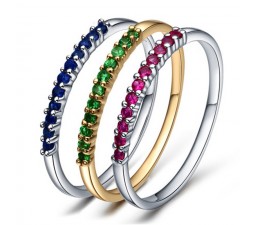 Stackable set of 3 Gemstones Ruby, Sapphrie and Emerald Wedding Ring Bands for Women