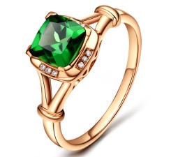 Beautiful 1 Carat cushion cut Emerald and Diamond Engagement Ring in Rose Gold