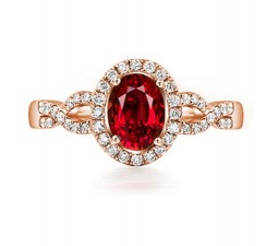 1 Carat Halo Ruby and Diamond Engagement Ring in Rose Gold