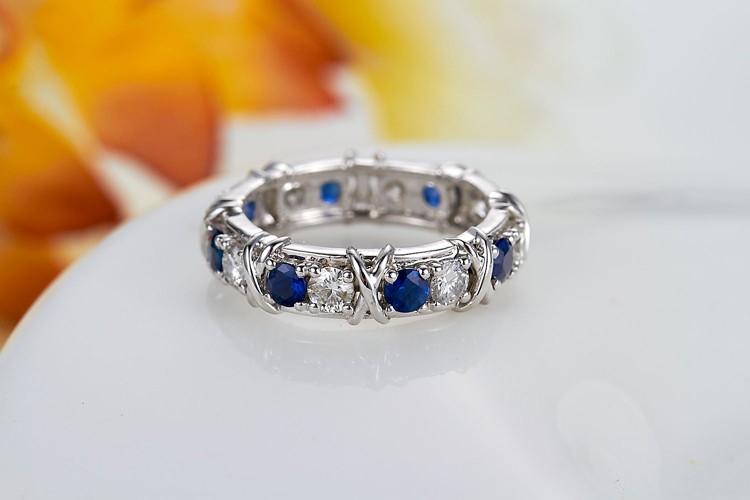 Designer 1 Carat alternating Diamond and Sapphire Wedding Ring Band in ...