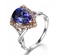 1.50 Carat Pear cut Blue Sapphire and Diamond Antique Designer Engagement Ring in White Gold