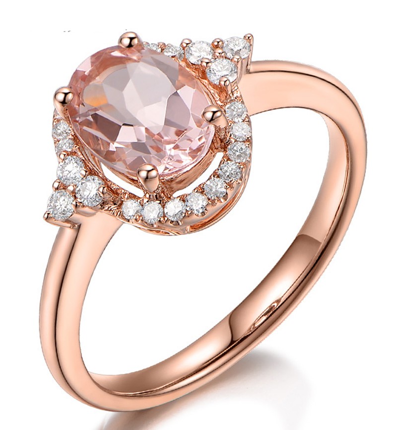 Vintage 2 Carat Morganite and Diamond Engagement Ring in Rose Gold