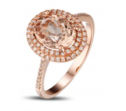 3 Carat Morganite and Diamond double Halo Designer Engagement Ring in Rose Gold