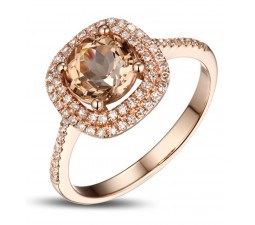2 Carat Morganite and Diamond Halo Engagement Ring in Rose Gold