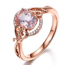 Vintage 1 Carat Morganite and Diamond Engagement Ring in Rose Gold