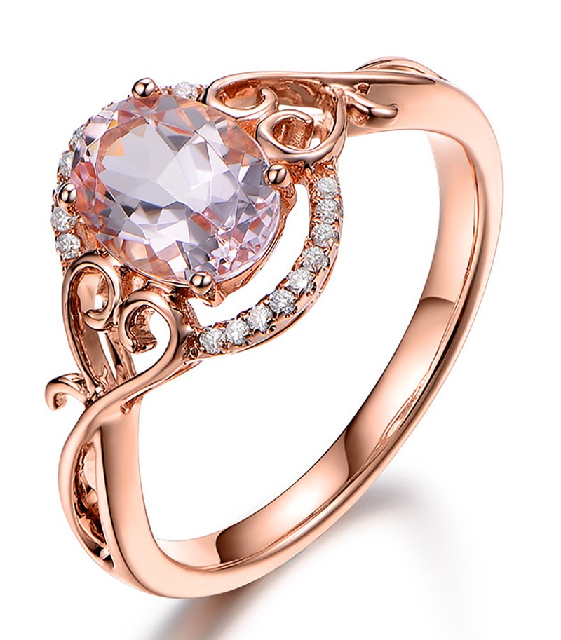 Vintage 1 Carat Morganite and Diamond Engagement  Ring  in 