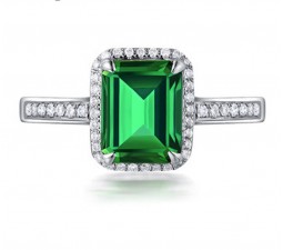 1.50 Carat princess cut Emerald and Diamond Halo Engagement Ring in White Gold