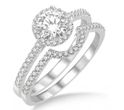 2.00 Carat Halo Bridal Set Engagement Ring with Round Cut Diamond in 10k White Gold