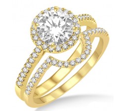 2.00 Carat Halo Bridal Set Engagement Ring with Round Cut Diamond in 10k Y ellow Gold