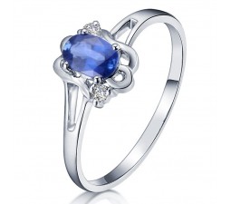 Sapphire with Diamond Engagement Ring on 10k White Gold