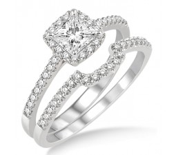 2.00 Carat Halo Bridal Set with Round Cut Diamond in 10k white Gold