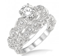 1.00 Carat Infinity Antique Bridal set in round cut diamond in 10k white gold