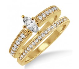 1.00 Carat Bridal Set with Marquise Cut Diamond in 10k Yellow Gold