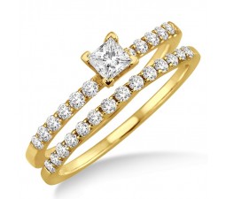 0.50 Carat Bridal Set with Princess Cut Diamond in 10k Yellow Gold
