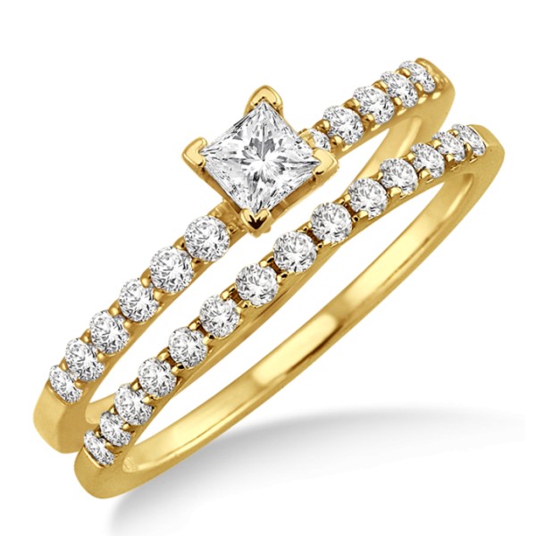 0.50 Carat Bridal Set with Princess Cut Diamond in 10k Yellow Gold ...