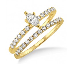 0.50 Carat Bridal Set with Marquise Cut Diamond in 10k Yellow Gold