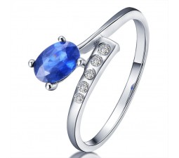 Unique Sapphire Diamond Engagement Ring on 10k White Gold