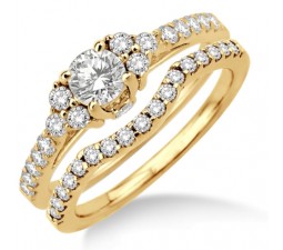 1.00 carat Bridal set with Round Cut diamond in 10k Yellow Gold