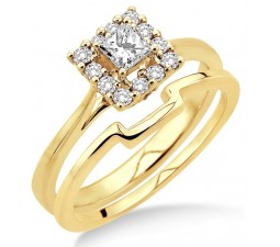 0.50 carat Bridal set Halo with Princess Cut diamond in 10k Yellow Gold