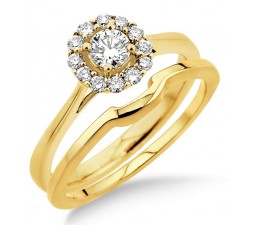 0.50 carat Bridal set Halo with Round Cut diamond in 10k Yellow Gold
