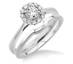 0.50 carat Bridal set Halo with Round Cut diamond in 10k White Gold