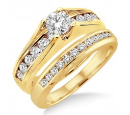 0.50 Carat Bridal Set with Round Cut Diamond in 10k Yellow Gold