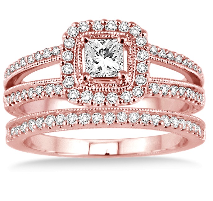 2.00 carat Antique Bridal set Halo Ring with Round Cut diamond in 10k ...
