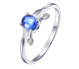 Sapphire with Diamond Engagement Ring on 10k White Gold