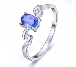 Inexpensive Sapphire Engagement Ring with Diamonds on 10k White Gold
