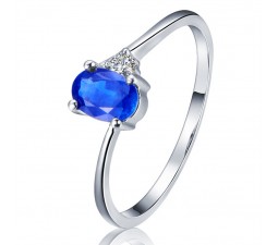 Sapphire with Diamond Engagement Ring on 10k White Gold