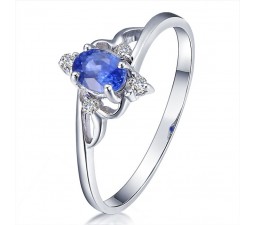 Sapphire with Diamond Engagement Ring on 10k White Gold