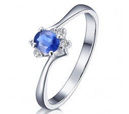 Sapphire with Diamond Engagement Ring on 10k White Gold